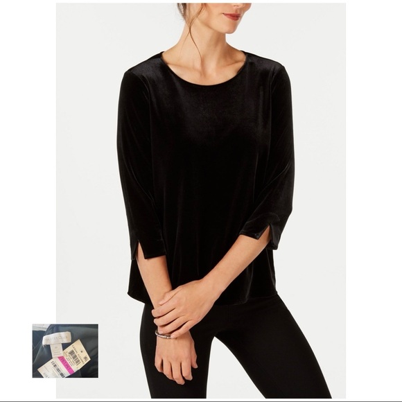 Charter Club Tops - CHARTER CLUB NWT Black 3/4 Sleeve Velvet Top
